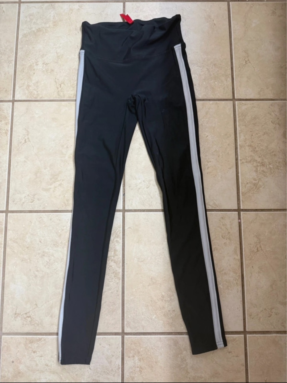 SPANX Black Leggings with White Side Stripes